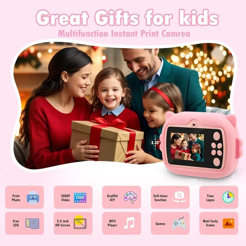 Digital Mini Camera for Kids That Can Prints with Bunny Theme Silicon Case | Fun Instant