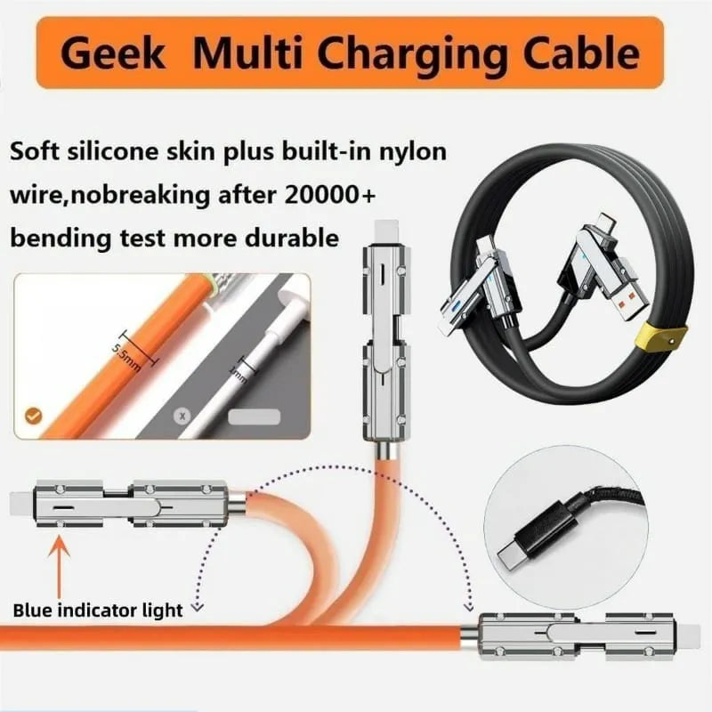 Two-to-Two Cable | 4-in-1 Multi-Purpose Super Fast Charging Type-C to Lightning Data Cable